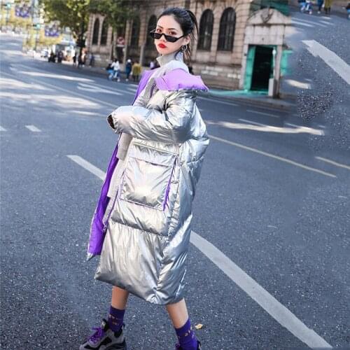 JuneLove Winter Women Down Cotton Jackets Female Long Glossy Shiny Coats Chic Korean Thick Warm Windbreaker Zipper Parkas