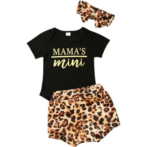 0-18M 3PCS Newborn Baby Girl Boy Outfits Clothes Set Short Sleeve Tops Romper+Tutu Leopard Shorts Pants Set