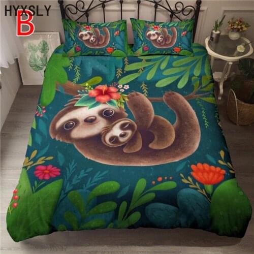 Cute Sloth Green Bedding Set For Kids Cartoon Duvet Cover Set Boys Girls Baby Queen King Twin Full Size 2/3pcs Soft Microfiber