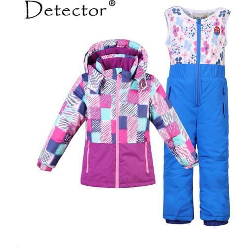 Detector Boy Girl Ski Suit Waterproof Windproof Hooded Jacket and Pant Thermal Little Kid Ski snowboard Bid Children Clothing