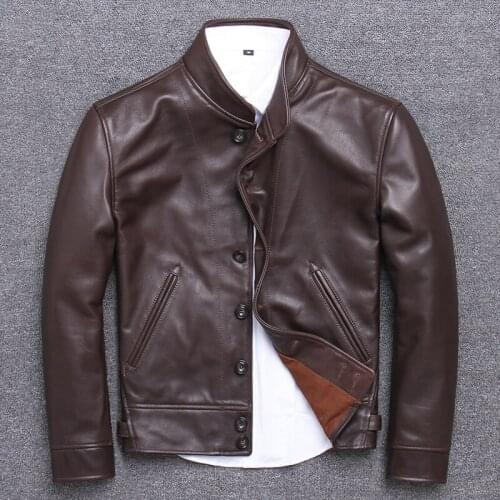 Real Genuine Leather Jacket Men Cowhide Leather Coat Vintage Bomber Cow Leather Jackets chaqueta cuero hombre U-1905 KJ3201