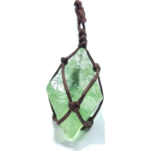 Natural Emerald Crystal Pendant Healing DT Gemstone Wand Reiki Green Fluorite Wrap Braid Necklace Yoga Macrame For Adult Trusted