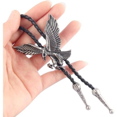 New Bolo Tie Retro Shirt Chain Eagle Bollow Collar Leather Necklace Long Tie Pendant