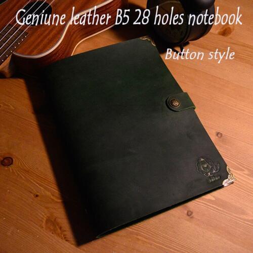 New B5 size genuine leather notebook sprial notebook 26 holes style vintage travelers journal school supplies free engrave name