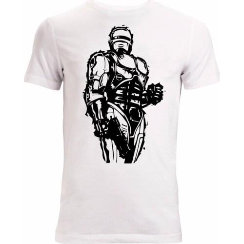 New Fashion Cool Casual T Shirts Robocop Legendary Movie Black Sketch Artwork Mens T Shirt White Summer Tee Shirt