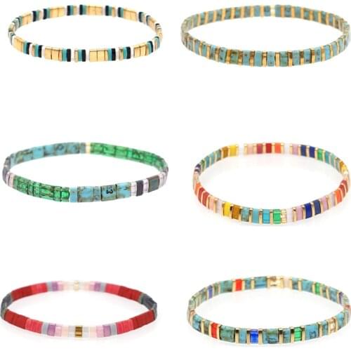 KSRA 2021 New Bohemian Tila Miyuki Bracelet For Women Mix Colors Trendy Charm Wrap INS Rainbow Tile Bead Bracelets BOHO Jewelry