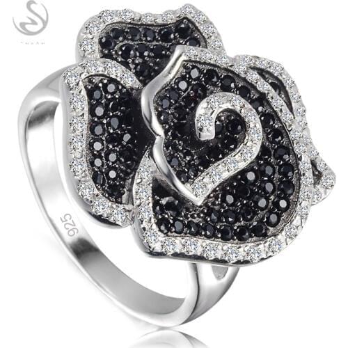 Eulonvan Punk 925 sterling silver wedding rings Jewelry & Accessories for women White and Black Cubic Zirconia S-3789 Size 6 7 8