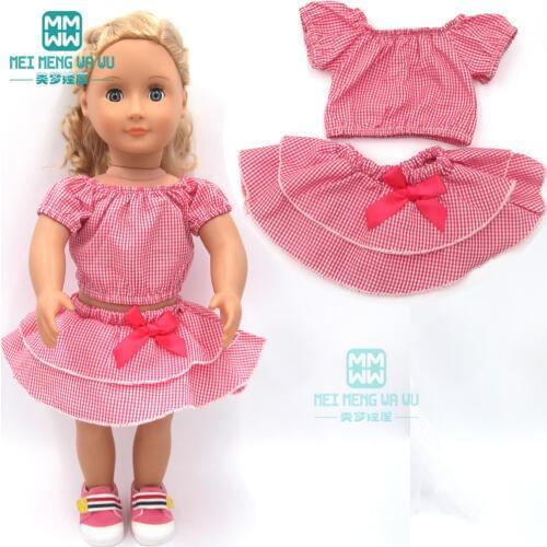 Clothes for doll fit 43cm american doll and baby new born doll casual plaid skirt