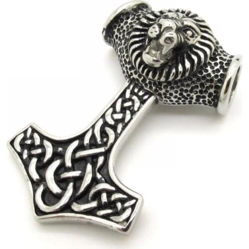 Best Price Punk Huge Thors Hammer 316L Stainless Steel Lifelike Cool Lion Pendant Jewelry New Arrival