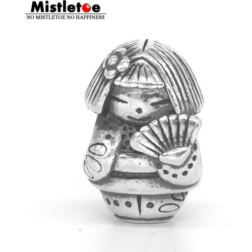 Mistletoe Genuine 925 Sterling Silver Fan doll Charm Bead Fit Troll And Pan Bracelet Jewelry