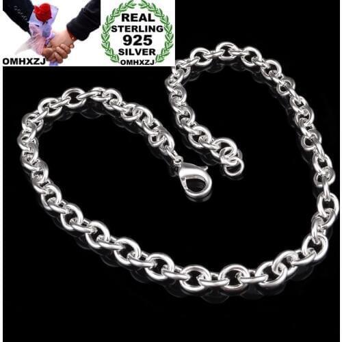 OMHXZJ Wholesale Personality Fashion Woman Girl Party Wedding Gift Silver Circles Chain 925 Sterling Silver Chain Necklace NC44