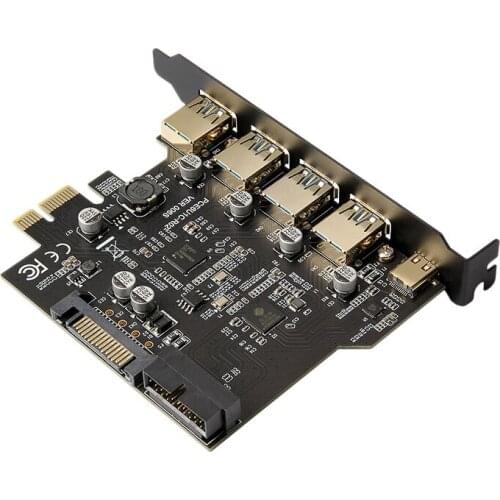 PCE6U1C-R01 Riser Card, 4-Port USB 3.0 Type-C 19Pin Expansion Card for Win Xp, 7, 8, 10, Linux