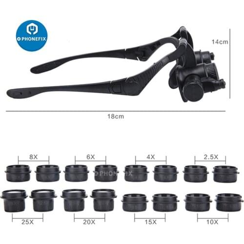 2.5X 10X 15X 20X 25X Adjustable Eye Magnifier Glasses for Watch Mobile Phone PCB Repair Headband Double LED Eye Glasses Loupe