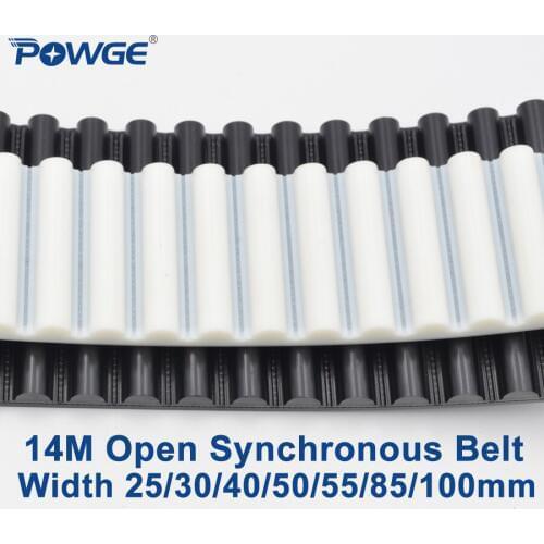 POWGE PU Arc HTD 14M Open Timing belt Width 25/30/40/50/55/85/100mm Polyurethane steel 14M-50mm HTD14M Synchronous Belt pulley