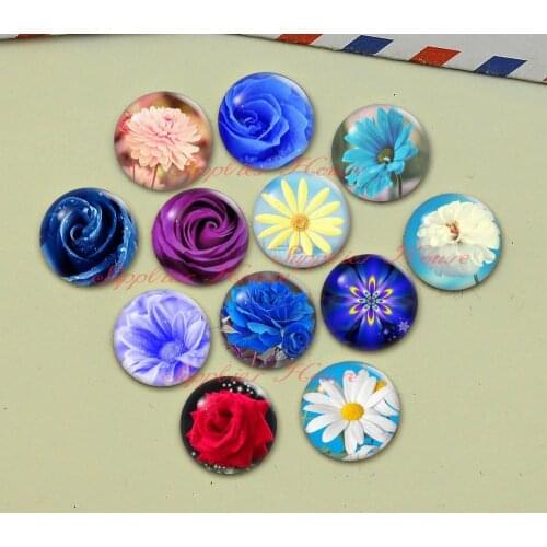 Handmade Round Flower photo glass Cabochons, Jewelry Finding Cameo Pendant Settings, (F045-579)