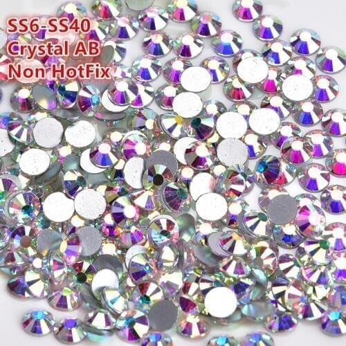Crystal AB Nail Art Rhinestones SS6-SS40 Glass Non HotFix Nail Art Decorations FlatBack Strass Sewing & Fabric Garment Glue On