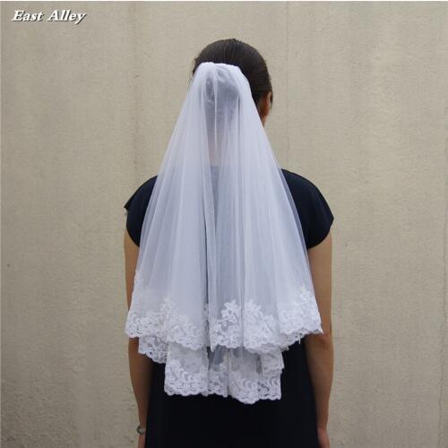 Bridal Illusion with Lace Two Tier Elbow Wedding Veil Bridal Accessories Veils White, Ivory Available