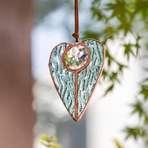 H&D Handcrafted Window Hangings Heart Stained Glass Panel Ornament Rainbow Maker Suncatcher for Home Wall Decor Christmas Gift