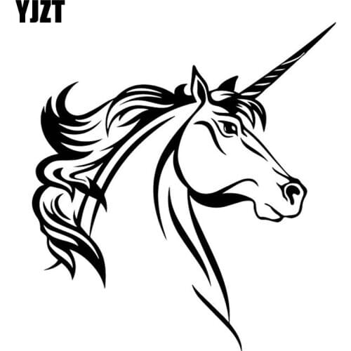 YJZT 15.7CM*16.9CM Unicorn Head Creative Decoration Vinyl Decal Car Trunk Car Sticker Black/Silver C4-1749