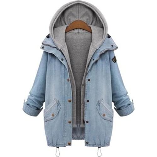 Two Piece Jeans Jacket Women Denim Women Winter Coat Hooded Casual Long Sleeve Thick Streetwear Jacket Boyfriend Coats