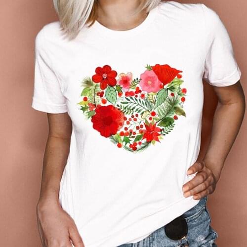 Women Graphic Clothing Elegant Love Flower Floral Printing Fashion Cartoon Summer Print Female Clothes Tops Tees Tshirt T-Shirt