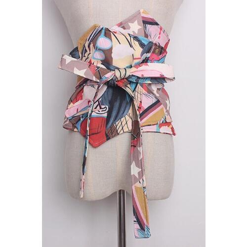 Womens runway fashion print wide bow Cummerbunds female vintage Dress Corsets Waistband Belts decoration wide belt R913