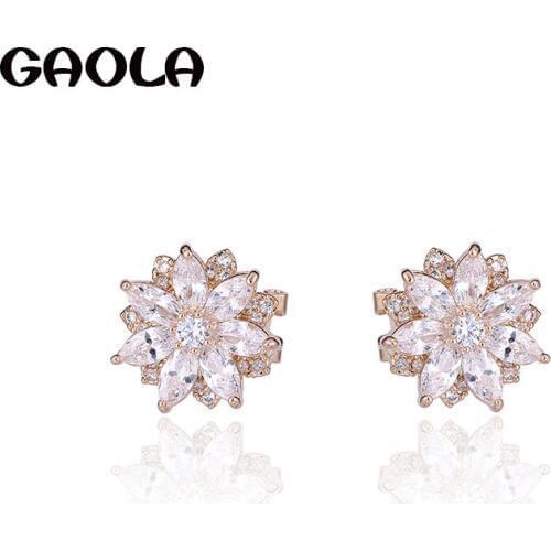 GAOLA Fashion Jewelry Lovely Flower Earrings Cubic Zircon Stud Earring for Women Gift GLE6107Y