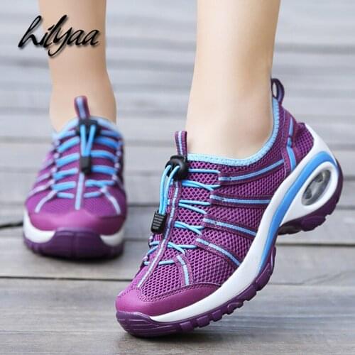 Woman Sport Sneakers Spring Outdoor Female Hiking Shoes Mesh Elastic Band Air Cushion Ladies Platform Shoes Women 2020