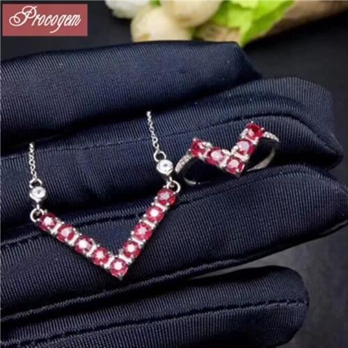 Natural Ruby jewelry sets for women Elegant Nacklace & Ring 925 Sterling silver Female for Bride wholesaler Free hipping #1037