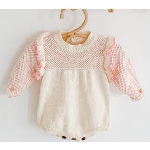 0-2Yrs 2020 Autumn Winter Newborn Girls Jumpsuits Clothes Baby Knit Rompers Knitted Flare Sleeve Long Sleeve Children Rompers