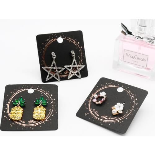 100pcs 5x5cm Black Paper with Rose Gold Jewelry Display Earring Stud Cards Hang Favor Label Tag Jewelry Making Diy Accessories