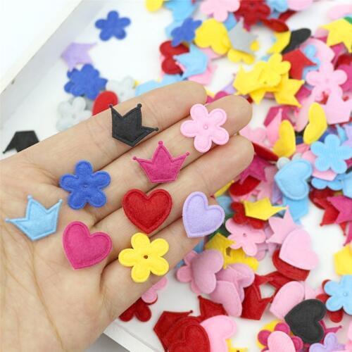 100Pcs Felt cloth Stars/heart/crown Padded Patch Appliques DIY Craft Supplie Kids Basteln Hair Accessories Artesanato Materials