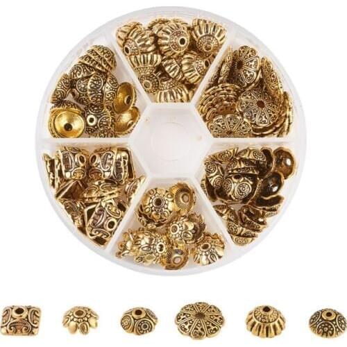 120pcs/box 8x2cm Tibetan Style Alloy Antique Golden Bead End Caps Pendant DIY Charms Connectors Jewelry Findings F80