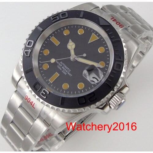 BLIGER Automatic Men Watch 40mm Orange Index Brushed Oyster Band Glide Lock Black Insert NH35A MIYOTA8215