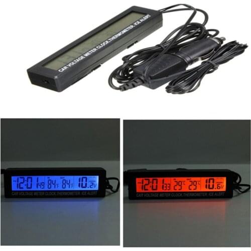 Car Temperature Clock Battery Voltage Monitor with Cigarette Socket Auto Parts LED Backlight Automotive Electronic Clocks