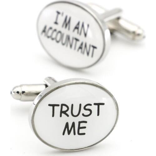 Free Shipping Mens Cufflinks I'M AN ACCOUNTANT TRUST ME Design White Color Quality Copper Cuff Links Wholesale&retail