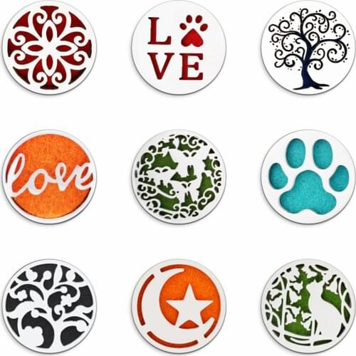 Stainless Steel Diffuser Necklace Plate Locket Designs Jewelry Accessories Tree Of Life Paw For 25mm Diffuser Bracelet No Bangle