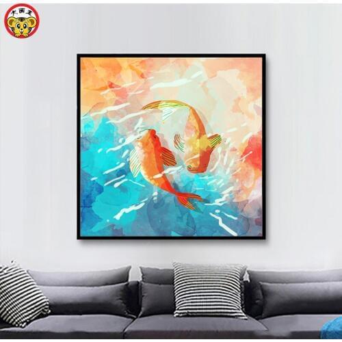 Pisces diy home decor painting painting decoration Chinese style acrylic oil painting watercolor style