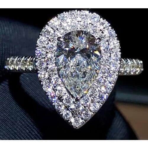 18K Au750 White Gold Women Wedding Party Engagement Ring 1 2 3 4 5 Carat Water Drop Pear Moissanite Diamond Ring 2 Lap Trendy
