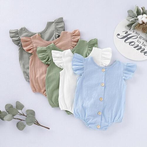 Solid Newborn Baby Girls Romper Summer Ruffles Jumpsuit Playsuit Sleeveless Baby Girls Costumes Sunsuit