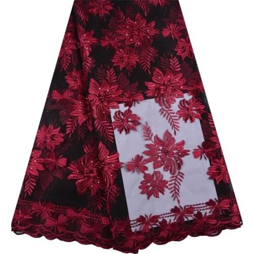 2018 Hot Sale Nigerian African Lace Fabrics French Guipure Tulle Wine Color Bridal Lace Fabric For Wedding Party Dress 1346
