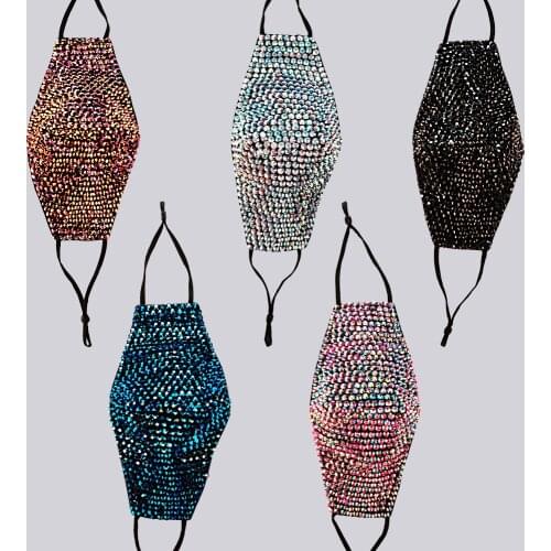 Masquerade Mask Chain for Women Venetian Galloween Rhinestone Mardi Gras Elastic Reusable Washable Festival Jewelry Party