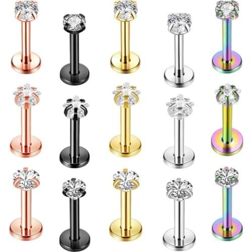 Miqiao 1pcs Stainelss Steel Zircon Cartilage Tragus Piercing Earring Stud Labret Piercing Ring Lip Body Jewelry Pircing