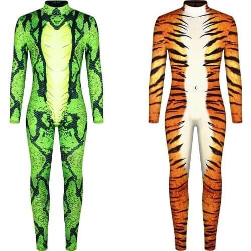 FASHION 2020 Halloween Cosplay Costumes For Men Leopard 3D Printing Animal Zentai Snake Bodysuit Jumpsuits