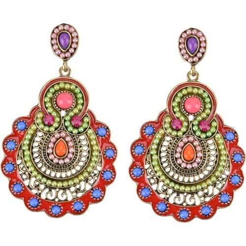 Fashion retro big exaggerated geometric earrings original personality alloy drill earrings accessories women stud earring