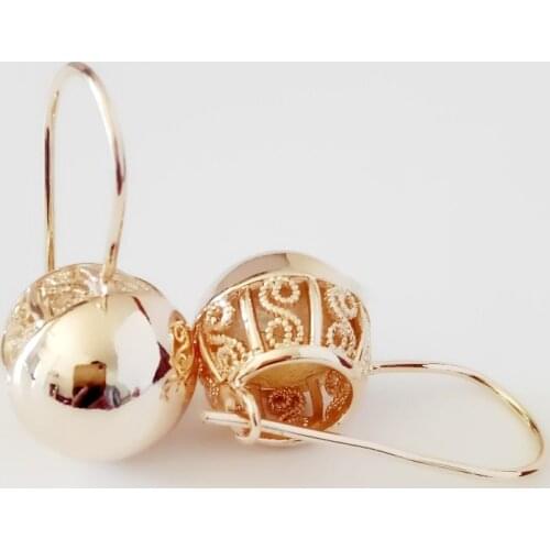 Fashion Gold Color Earrings Jewelry 585 Rose Gold Color Jewelry Round Shaped Luxury Women Earrings