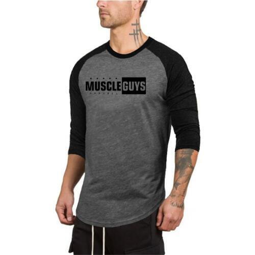 Brand New 2021 Spring Autumn T-Shirt Men Fashion Slim Fit Seven Quarter Sleeve T Shirts Male Elastic Cotton Fitness Tops Tees