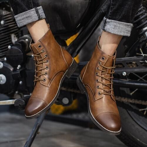 Mens Boots Waterproof Leather Work Boots Warm Plush Snow Boots Outdoor Mens Motorcycle Boots Men Ankle Boots Zapatos Hombre