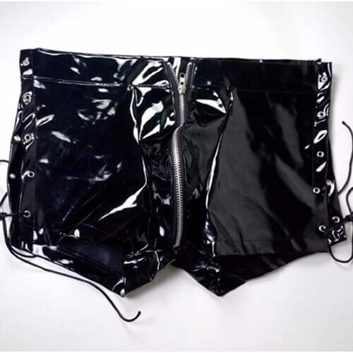 Male Underwear Open Crotch Sissy Pants PVC Leather Fetish Men Latex Boxer Shorts Porno Gay Crotchless Pole Dance Lingerie