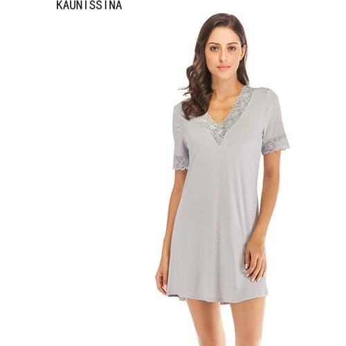 Soft Women Sexy Nightgown V-Neck Short Sleeve Lace Nightdress Sleepwear Summer Night Dress Female Home Clothing Night Wear